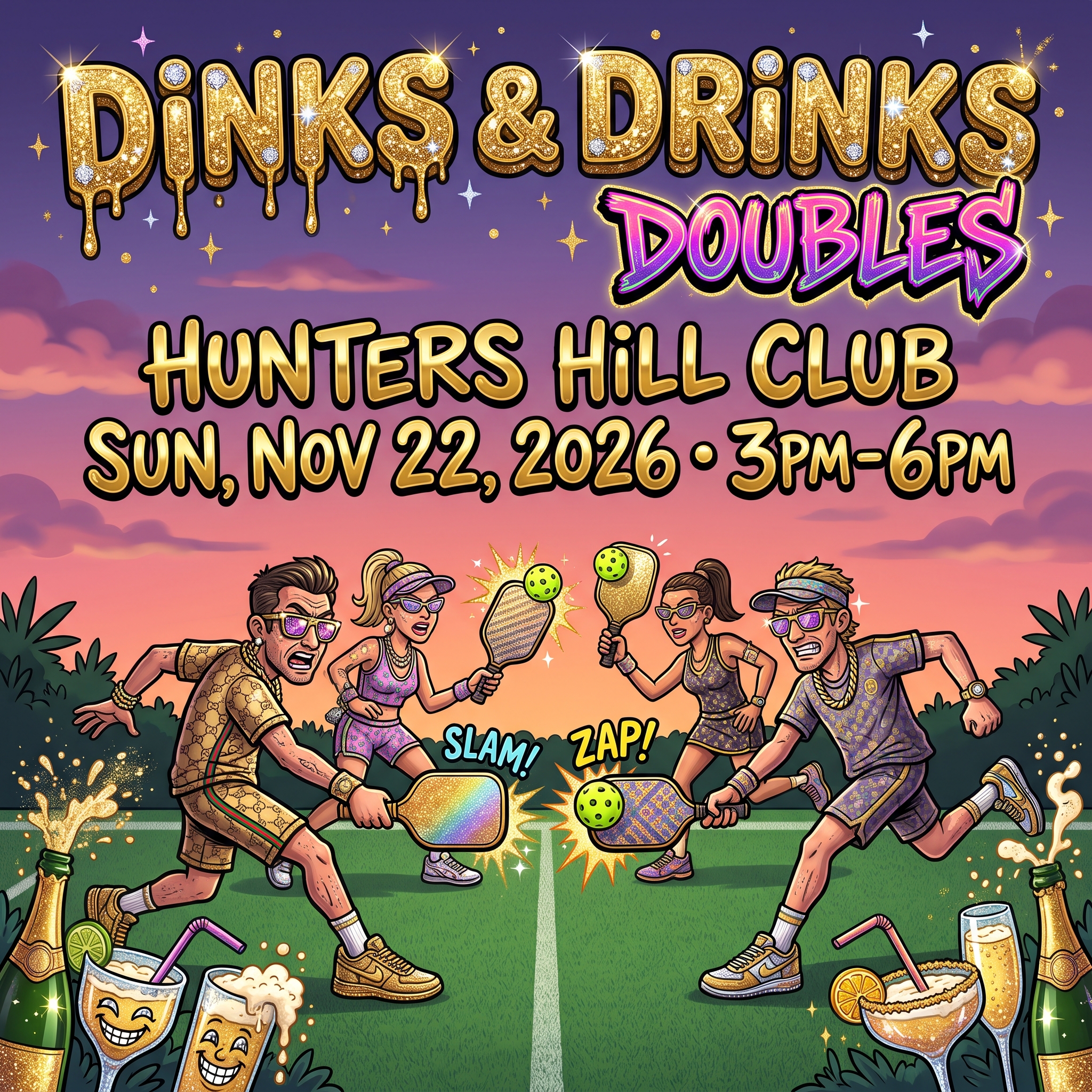 Dinks & Drinks Doubles tournament poster